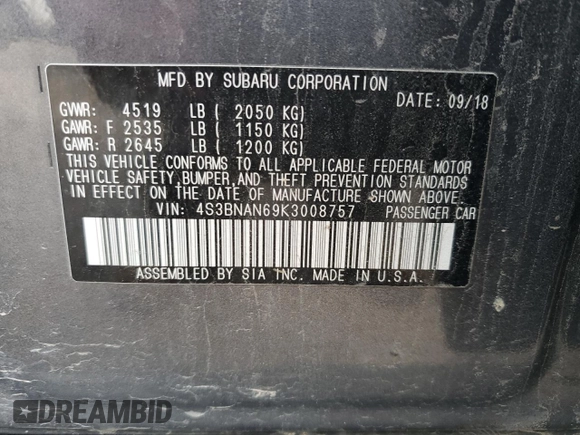 2019 Subaru Legacy Limited with VIN 4S3BNAN69K3008757, listed as a Copart auction lot 67603382 with 64,975 mi miles. Bid and sale history available at carsss.com. Image 13.