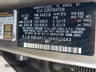 2024 Kia EV9 Light Long Range z VIN KNDAB5S14R6025043, wystawiony jako Copart lot #72553114 z przebiegiem 17 953 mil mil oraz Szkody całkowita. Historia ofert i sprzedaży dostępna na DreamBid. Obrazek 13.