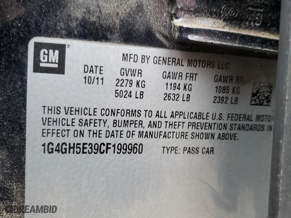 2012 Buick LaCrosse Premium 3 with VIN 1G4GH5E39CF199960, listed as a Copart auction lot 83999834 with 132,732 mi miles and Salvage Title. Bid and sale history available at carsss.com. Image 13.