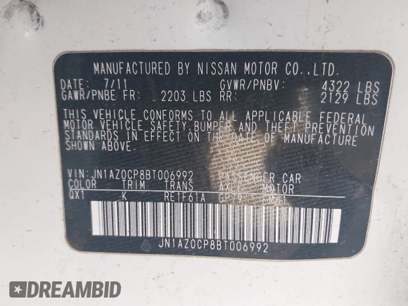 2011 Nissan LEAF SL-e with VIN JN1AZ0CP8BT006992, listed as a IAAI auction lot 41097604 with 98,688 mi miles. Bid and sale history available at carsss.com. Image 9.