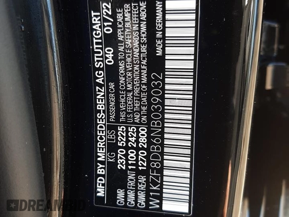 2022 Mercedes-Benz E-Class E 350 with VIN W1KZF8DB6NB039032, listed as a Copart auction lot 36346453 with 5,364 mi miles. Bid and sale history available at carsss.com. Image 14.