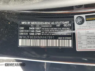 2021 Mercedes-Benz E-Class E 350 with VIN W1KZF8EBXMA947891, listed as a Copart auction lot 44790545 with 78,365 mi miles and Salvage Title. Bid and sale history available at carsss.com. Image 12.