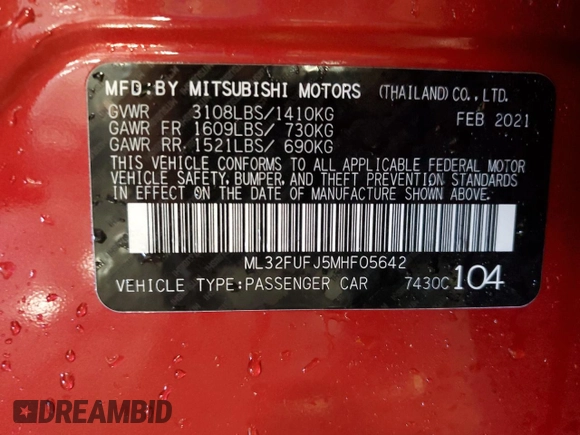2021 Mitsubishi Mirage G4 ES with VIN ML32FUFJ5MHF05642, listed as a Copart auction lot 48236954 with 33,434 mi miles. Bid and sale history available at carsss.com. Image 12.