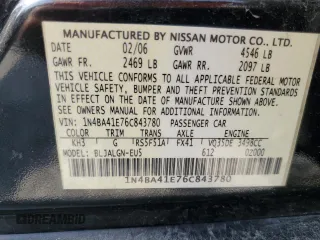 2006 Nissan Maxima SL with VIN 1N4BA41E76C843780, listed as a Copart auction lot 65278135 with 233,179 mi miles and Clean title. Bid and sale history available at DreamBid. Image 12.