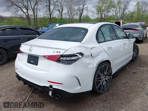 2024 Mercedes-Benz C 43 AMG with VIN W1KAF8HB0RR212189, listed as a IAAI auction lot 42082339 with 3,908 mi miles and . Bid and sale history available at DreamBid. Image 4.