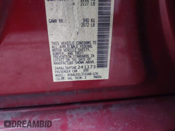 2017 Nissan Altima SV with VIN 1N4AL3AP5HC241173, listed as a IAAI auction lot 41161820 with Not Provided miles and . Bid and sale history available at DreamBid. Image 9.