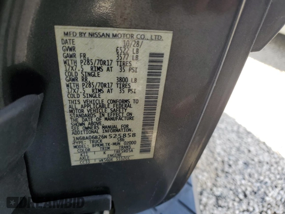 2006 Nissan Titan SE with VIN 1N6BA06B26N525858, listed as a Copart auction lot 74638744 with 224,346 mi miles and Non Repairable. Bid and sale history available at DreamBid. Image 13.