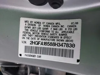 2008 Honda Civic LX z VIN 2HGFA16588H347830, wystawiony jako IAAI lot #41544521 z przebiegiem 175 166 mil mil oraz . Historia ofert i sprzedaży dostępna na DreamBid. Obrazek 9.