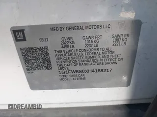 2017 Chevrolet Bolt EV LT with VIN 1G1FW6S0XH4168217, listed as a IAAI auction lot 42325323 with 44,639 mi miles and . Bid and sale history available at DreamBid. Image 9.