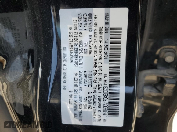 2015 Mazda CX-9 Touring z VIN JM3TB3CV1F0460073, wystawiony jako Copart lot #53841725 z przebiegiem 87 520 mil mil oraz Szkoda całkowita • Salvage title. Historia ofert i sprzedaży dostępna na DreamBid. Obrazek 13.