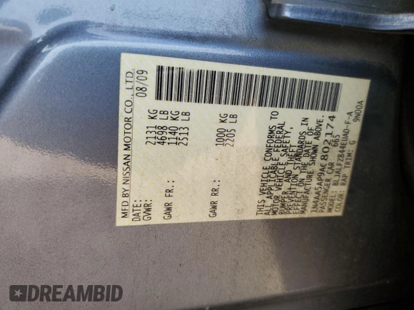 2010 Nissan Maxima SV с VIN 1N4AA5AP9AC802174, выставлен на аукционе Copart как лот 55881215 с пробегом 266 497 миль миль и Списание • Salvage title. История ставок и продаж доступна на DreamBid. Изображение 12.