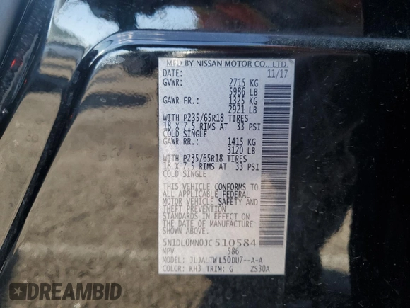 2018 Infiniti QX60 with VIN 5N1DL0MN0JC510584, listed as a Copart auction lot 47620935 with 182,537 mi miles and Salvage Title. Bid and sale history available at carsss.com. Image 13.