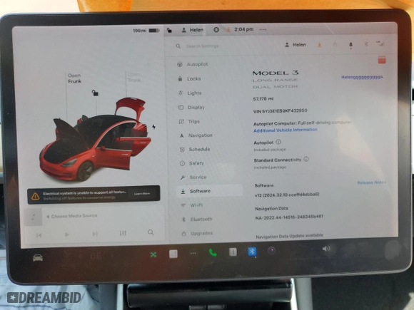 2019 Tesla Model 3 Long Range with VIN 5YJ3E1EB9KF432850, listed as a Copart auction lot 50470255 with 57,178 mi miles and Salvage Title. Bid and sale history available at carsss.com. Image 9.