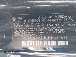 2011 BMW 3 Series 328i with VIN WBAKE3C51BE557814, listed as a IAAI auction lot 42196874 with 114,255 mi miles and . Bid and sale history available at carsss.com. Image 9.