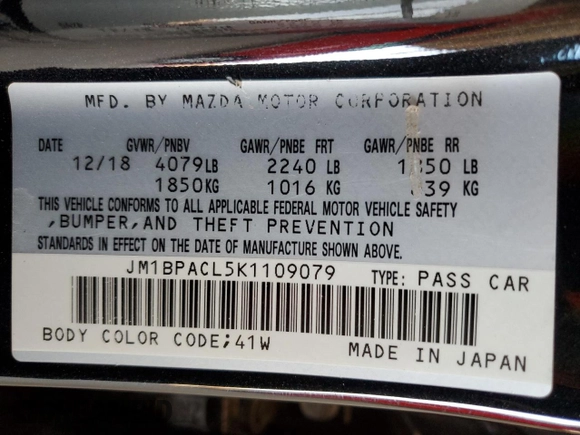 2019 Mazda 3 Select with VIN JM1BPACL5K1109079, listed as a Copart auction lot 61504305 with 89,489 mi miles and Salvage title. Bid and sale history available at DreamBid. Image 12.