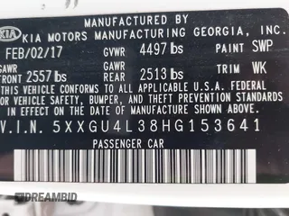 2017 Kia Optima EX with VIN 5XXGU4L38HG153641, listed as a IAAI auction lot 40746944 with 139,349 mi miles. Bid and sale history available at carsss.com. Image 9.
