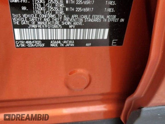 2015 Toyota RAV4 LE with VIN JTMBFREV7FD108875, listed as a Copart auction lot 61109445 with 154,558 mi miles and Salvage title. Bid and sale history available at DreamBid. Image 14.