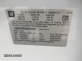 2013 Chevrolet Equinox LT with VIN 2GNALPEK3D6340892, listed as a IAAI auction lot 42182189 with 124,762 mi miles and . Bid and sale history available at DreamBid. Image 9.