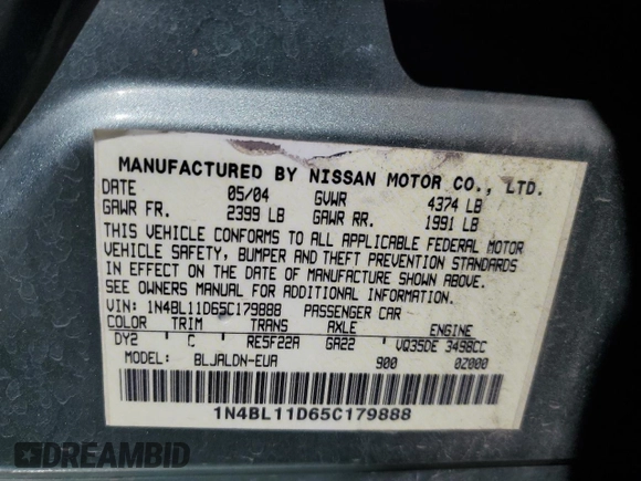 2005 Nissan Altima 3.5 SE with VIN 1N4BL11D65C179888, listed as a Copart auction lot 51273335 with 125,264 mi miles and Salvage Title. Bid and sale history available at carsss.com. Image 13.