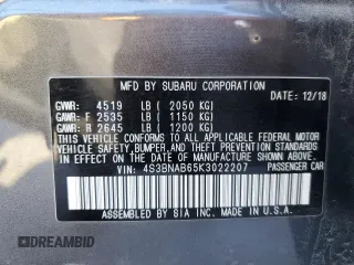 2019 Subaru Legacy with VIN 4S3BNAB65K3022207, listed as a Copart auction lot 84608484 with 94,328 mi miles and Salvage Title. Bid and sale history available at carsss.com. Image 15.