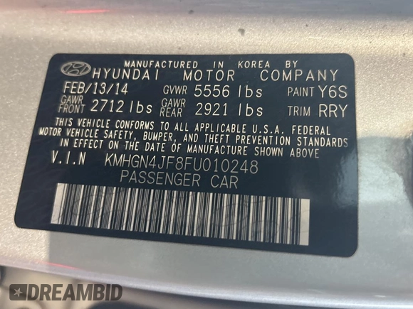 2015 Hyundai Genesis 5.0L with VIN KMHGN4JF8FU010248, listed as a Copart auction lot 53686765 with 120,312 mi miles and Clean Title. Bid and sale history available at carsss.com. Image 10.