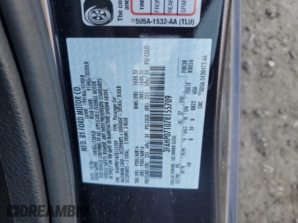 2007 Ford Fusion SE with VIN 3FAHP07107R155709, listed as a Copart auction lot 54469975 with 56,993 mi miles and Clean Title. Bid and sale history available at DreamBid. Image 12.