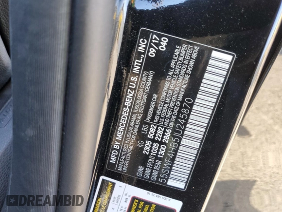 2018 Mercedes-Benz C 350e with VIN 55SWF4HB5JU245870, listed as a Copart auction lot 56415804 with 68,042 mi miles and Salvage title. Bid and sale history available at DreamBid. Image 15.