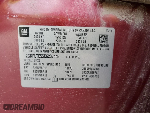 2012 GMC Terrain SLE-2 z VIN 2GKFLTE55C6237445, wystawiony jako Copart lot #53320725 z przebiegiem 142 920 mil mil oraz Szkoda całkowita • Salvage title. Historia ofert i sprzedaży dostępna na DreamBid. Obrazek 16.