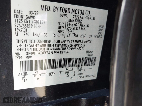 2022 Ford Mustang Mach-E Premium с VIN 3FMTK3R74NMA19756, выставлен на аукционе IAAI как лот 42567927 с пробегом 25 004 миль миль и . История ставок и продаж доступна на DreamBid. Изображение 9.