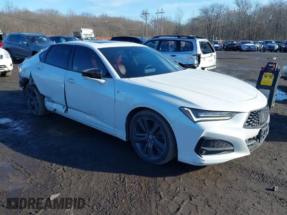 2021 Acura TLX w/A-Spec Package with VIN 19UUB5F59MA013665, listed as a IAAI auction lot 41569907 with 48,429 mi miles. Bid and sale history available at carsss.com. Image 1.