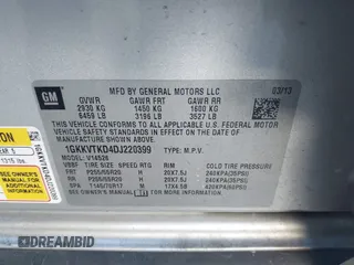 2013 GMC Acadia Denali with VIN 1GKKVTKD4DJ220399, listed as a IAAI auction lot 41797523 with 192,359 mi miles. Bid and sale history available at carsss.com. Image 9.