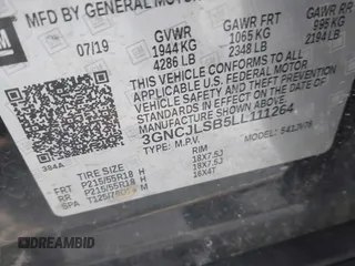 2020 Chevrolet Trax LT with VIN 3GNCJLSB5LL111264, listed as a IAAI auction lot 41385302 with 60,369 mi miles and . Bid and sale history available at DreamBid. Image 9.