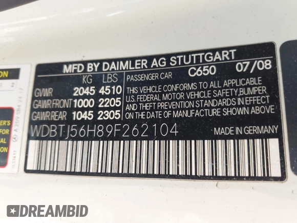 2009 Mercedes-Benz CLK 350 with VIN WDBTJ56H89F262104, listed as a IAAI auction lot 42267345 with 135,819 mi miles and . Bid and sale history available at DreamBid. Image 9.