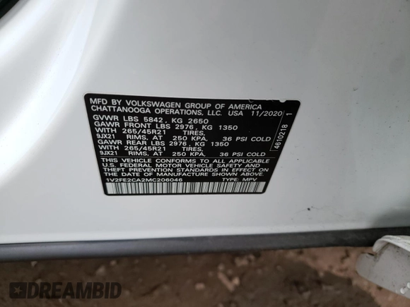2021 Volkswagen Atlas SEL Premium R-Line with VIN 1V2FE2CA2MC206046, listed as a Copart auction lot 44449843 with 13,805 mi miles and Salvage title. Bid and sale history available at DreamBid. Image 15.