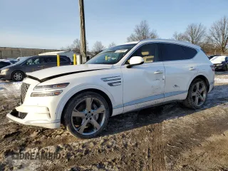 2023 Genesis GV80 with VIN KMUHCESC1PU111428, listed as a Copart auction lot 87790055 with 41,873 mi miles and Salvage Title. Bid and sale history available at carsss.com. Image 1.