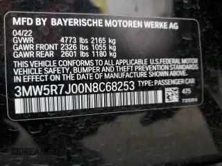 2022 BMW 3 Series 330i xDrive with VIN 3MW5R7J00N8C68253, listed as a Copart auction lot 89153665 with 0 mi miles and Salvage Title. Bid and sale history available at carsss.com. Image 13.