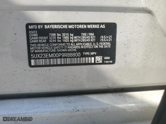 2023 BMW X7 xDrive40i with VIN 5UX23EM00P9R88800, listed as a Copart auction lot 48133985 with 28,640 mi miles and Salvage Title. Bid and sale history available at carsss.com. Image 15.