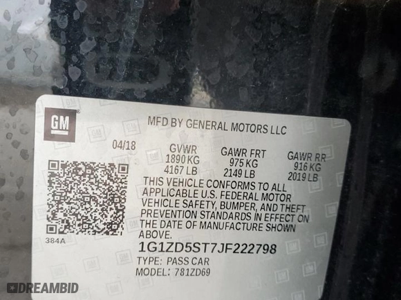2018 Chevrolet Malibu LT with VIN 1G1ZD5ST7JF222798, listed as a Copart auction lot 49413414 with 99,947 mi miles and Salvage Title. Bid and sale history available at carsss.com. Image 14.