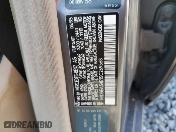 1995 Mercedes-Benz 400 with VIN WDBEA34E1SC269568, listed as a Copart auction lot 49800915 with 171,214 mi miles and Salvage Title. Bid and sale history available at carsss.com. Image 12.