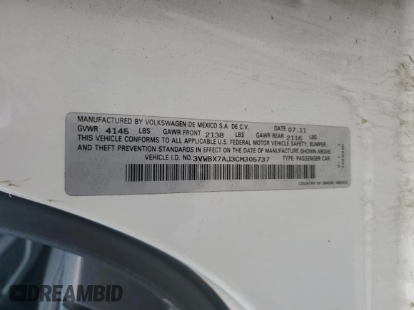 2012 Volkswagen Jetta SE z VIN 3VWBX7AJ3CM305737, wystawiony jako Copart lot #64066975 z przebiegiem 142 724 mil mil oraz Szkoda całkowita • Salvage title. Historia ofert i sprzedaży dostępna na DreamBid. Obrazek 12.