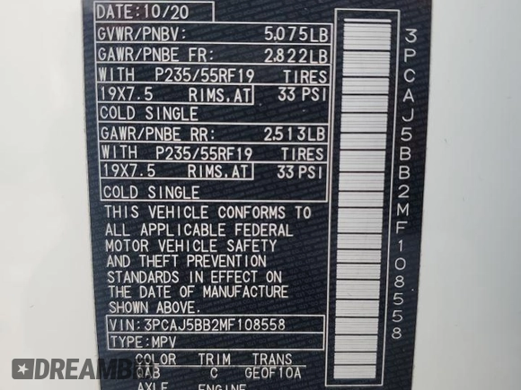 2021 Infiniti QX50 Luxe with VIN 3PCAJ5BB2MF108558, listed as a Copart auction lot 46426985 with 43,962 mi miles and Salvage Title. Bid and sale history available at DreamBid. Image 13.