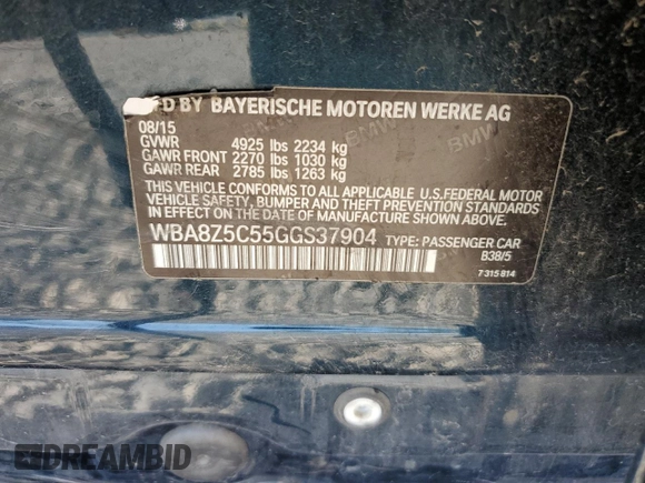 2016 BMW 3 Series 328i Gran Turismo xDrive z VIN WBA8Z5C55GGS37904, wystawiony jako Copart lot #57641274 z przebiegiem Nie podano mil oraz Szkoda całkowita • Salvage title. Historia ofert i sprzedaży dostępna na DreamBid. Obrazek 12.
