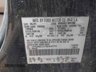 2002 Ford F-250 XL z VIN 1FTNW21L72EA49792, wystawiony jako IAAI lot #42399434 z przebiegiem 248 666 mil mil oraz . Historia ofert i sprzedaży dostępna na DreamBid. Obrazek 9.