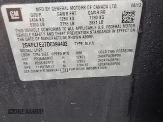 2013 GMC Terrain SLE with VIN 2GKFLTE37D6399402, listed as a Copart auction lot 45202395 with 123,529 mi miles and Salvage Title. Bid and sale history available at DreamBid. Image 13.
