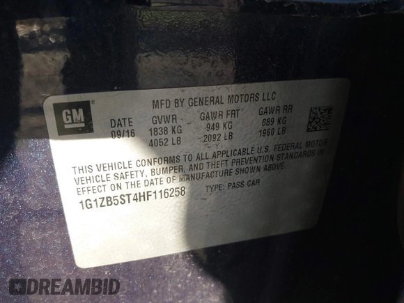 2017 Chevrolet Malibu LS with VIN 1G1ZB5ST4HF116258, listed as a IAAI auction lot 41891669 with 95,109 mi miles and . Bid and sale history available at DreamBid. Image 9.