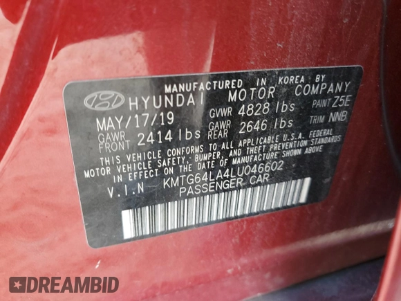2020 Genesis G70 2.0T with VIN KMTG64LA4LU046602, listed as a Copart auction lot 68561854 with 45,490 mi miles and Salvage Title. Bid and sale history available at carsss.com. Image 15.