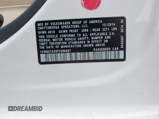 2015 Volkswagen Passat SE с VIN 1VWBS7A32FC055087, выставлен на аукционе IAAI как лот 42358821 с пробегом 80 684 миль миль и . История ставок и продаж доступна на DreamBid. Изображение 9.