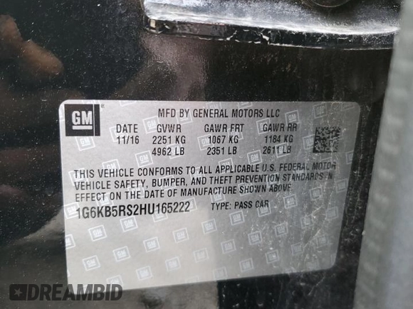 2017 Cadillac CT6 AWD z VIN 1G6KB5RS2HU165222, wystawiony jako Copart lot #43340025 z przebiegiem 109 215 mil mil oraz Szkoda całkowita • Salvage title. Historia ofert i sprzedaży dostępna na DreamBid. Obrazek 15.