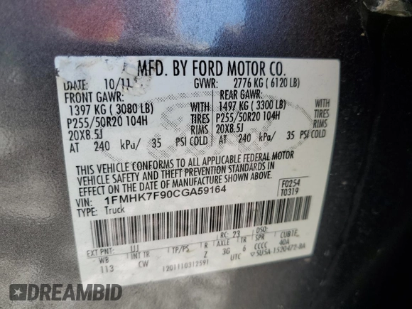 2012 Ford Explorer Limited z VIN 1FMHK7F90CGA59164, wystawiony jako Copart lot #57680155 z przebiegiem 220 365 mil mil oraz Szkoda całkowita • Salvage title. Historia ofert i sprzedaży dostępna na DreamBid. Obrazek 14.