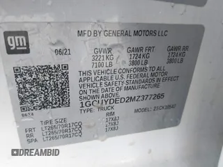 2021 Chevrolet Silverado 1500 LT with VIN 1GCUYDED2MZ377265, listed as a IAAI auction lot 41392703 with 109,352 mi miles. Bid and sale history available at carsss.com. Image 9.